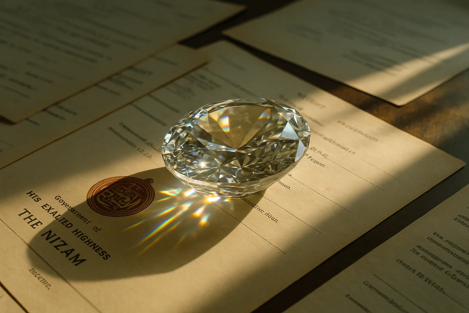 The Jacob Diamond being used as a paperweight on administrative documents